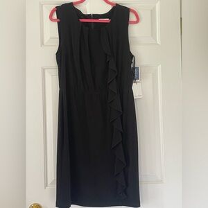 Calvin Klein Black Sleeveless Midi Dress with Ruffle Front